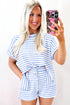 Stripe Knitted Short Sleeve Top and Drawstring Shorts Set